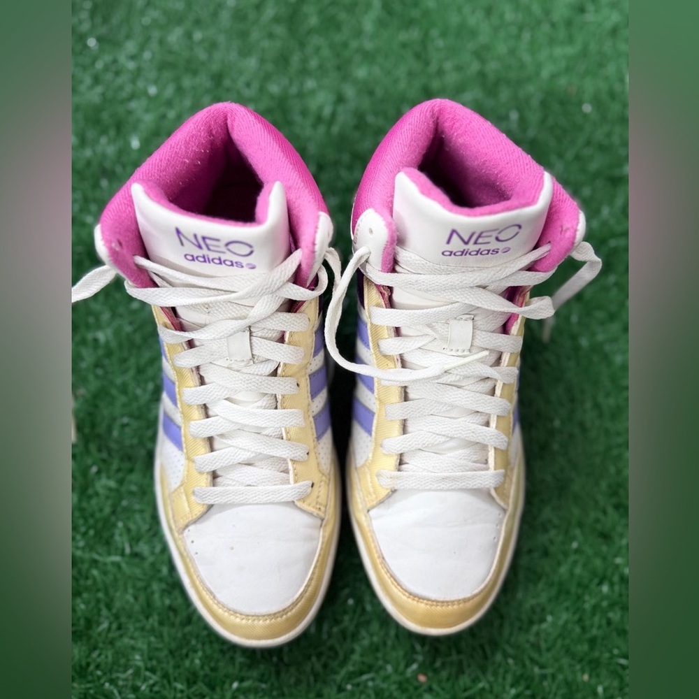 adidas Kids High-Top Sneakers hot pink yellow lavender white purple